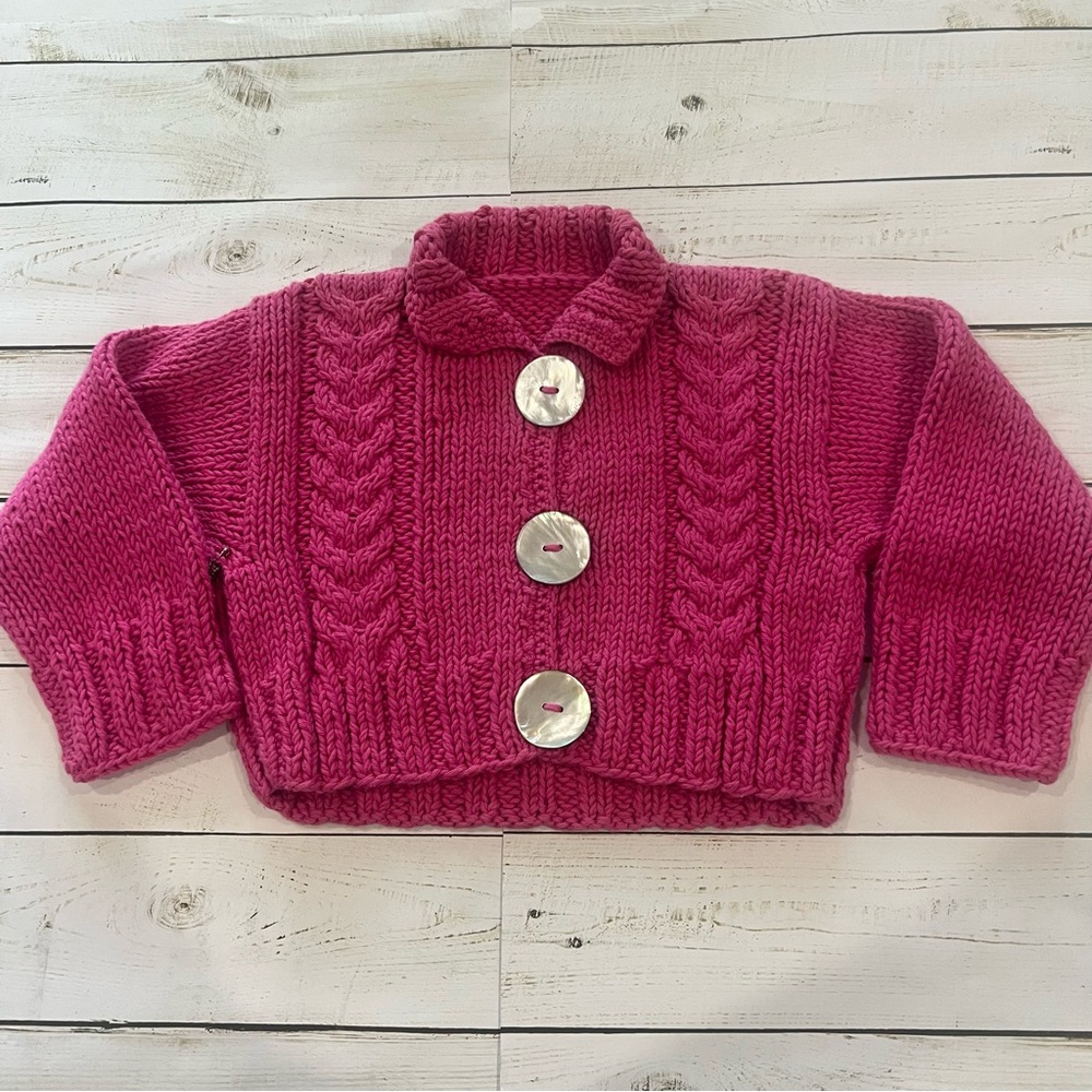 Handcrafted Baby Sweater- Patchwork Sz2 Cozy Pink Knit